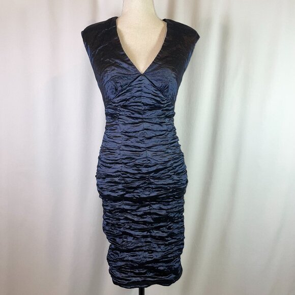 Nicole Miller Dresses & Skirts - Nicole Miller Navy Shimmer Bodycon Cocktail Dress Size 6 Sleeveless V Neck